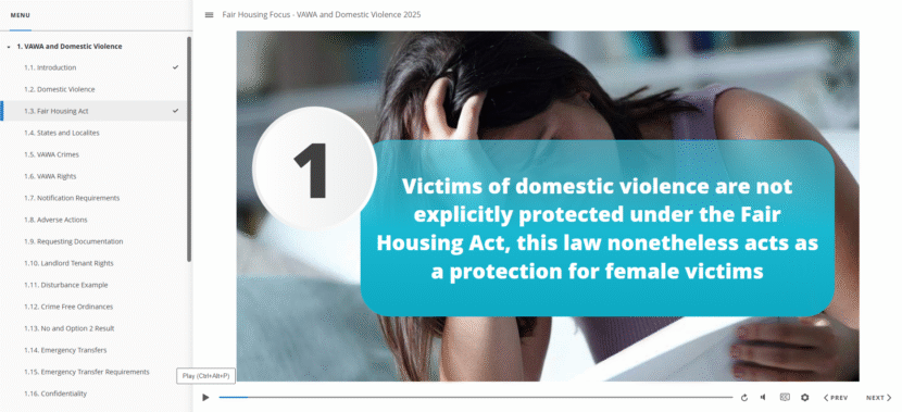 Fair Housing Focus VAWA and Domestic Violence Online Course
