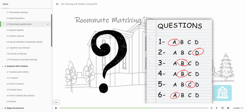 Fair housing online course for student housing professionals.