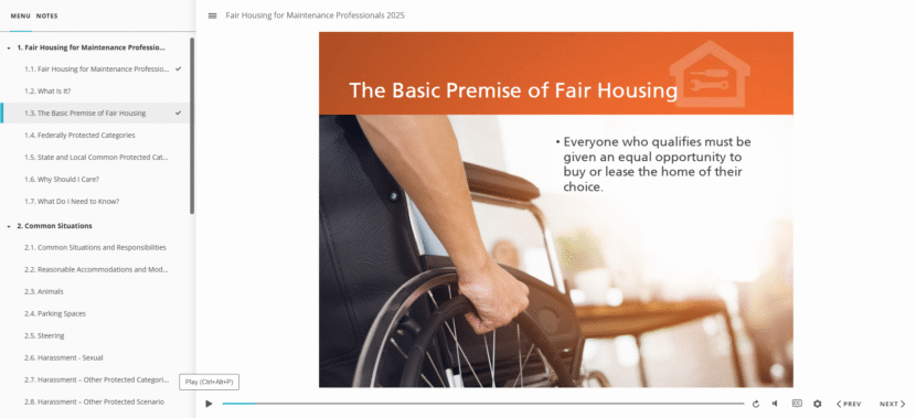 Fair Housing for Maintenance Professionals Online Course